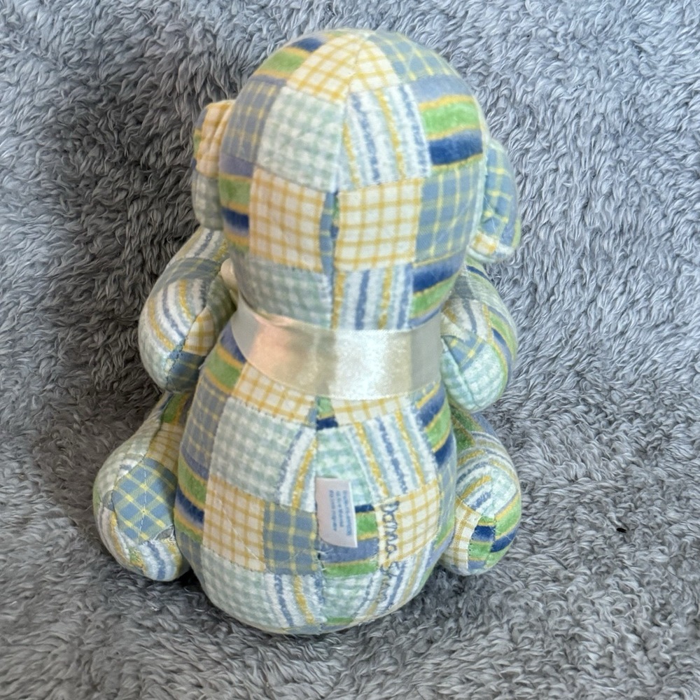 Donna Sharp Green Blue Patchwork Teddy Bear Plush Poseable Stuffed Animal - Picture 4 of 8